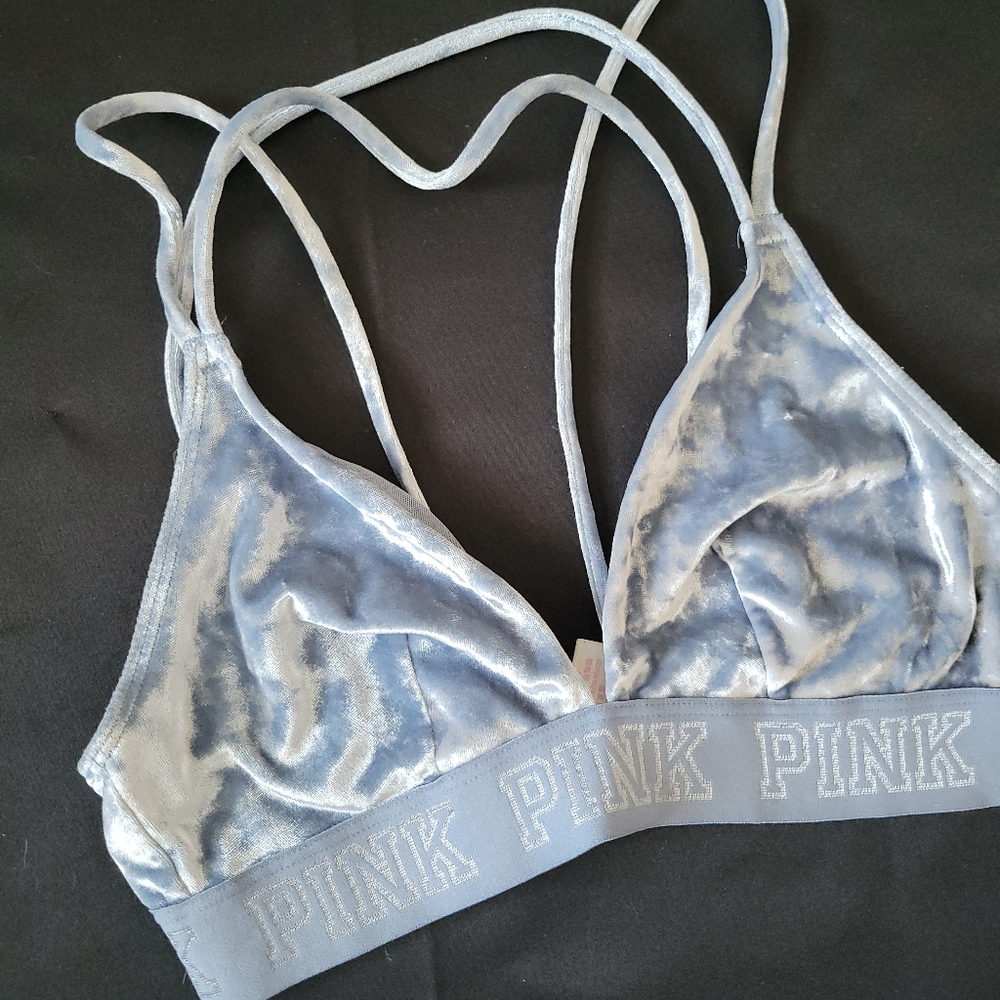 Victoria's Secret PINK Small Bralette Light Baby Blue Velvet Strappy Soft Unline